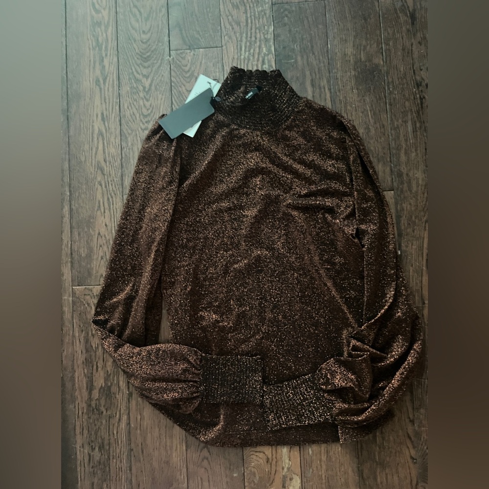 Me + Em metallic mock neck blouse